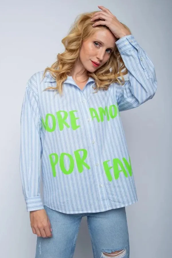EMILY Blue Striped With Print