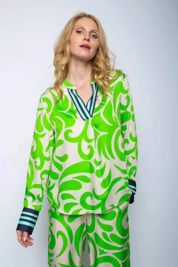 EMILY Green & Cream Blouse