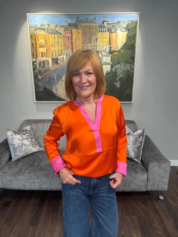 EMILY Orange & Pink Trim Blouse