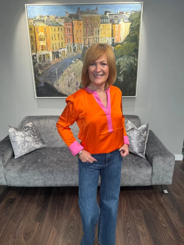 EMILY Orange & Pink Trim Blouse