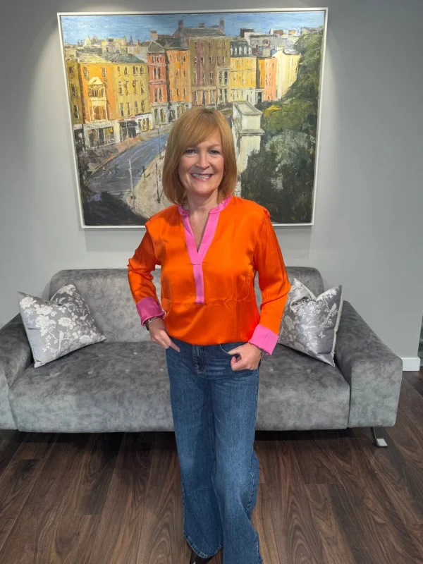 EMILY Orange & Pink Trim Blouse