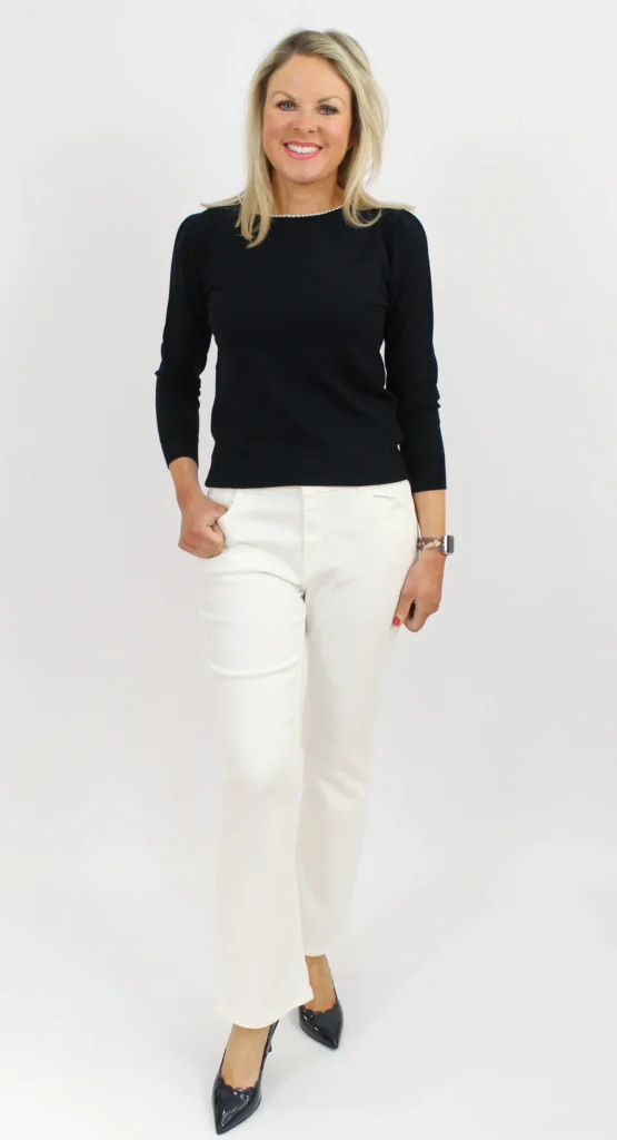 EMME Navy Jumper With A Pearl Neckline