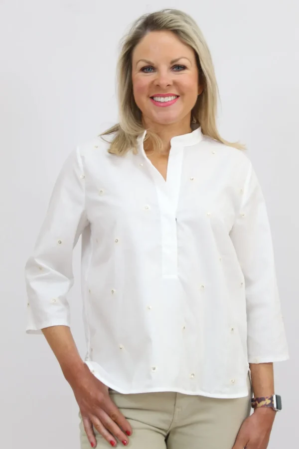 EMME White Blouse Rhinestone Detail