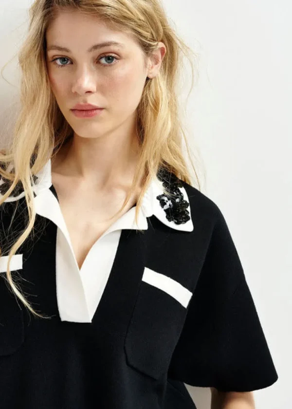 ESSENTIEL Black Top With with sequin and beads