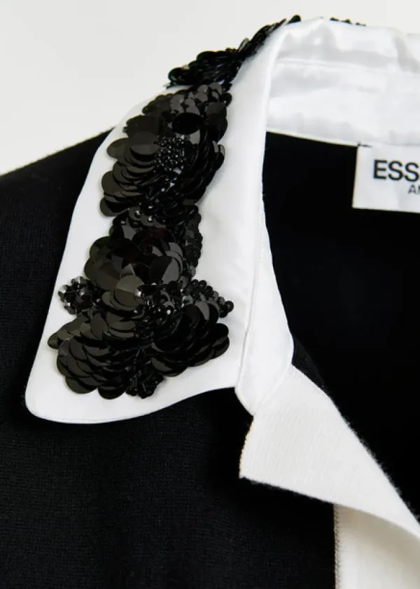 ESSENTIEL Black Top With with sequin and beads