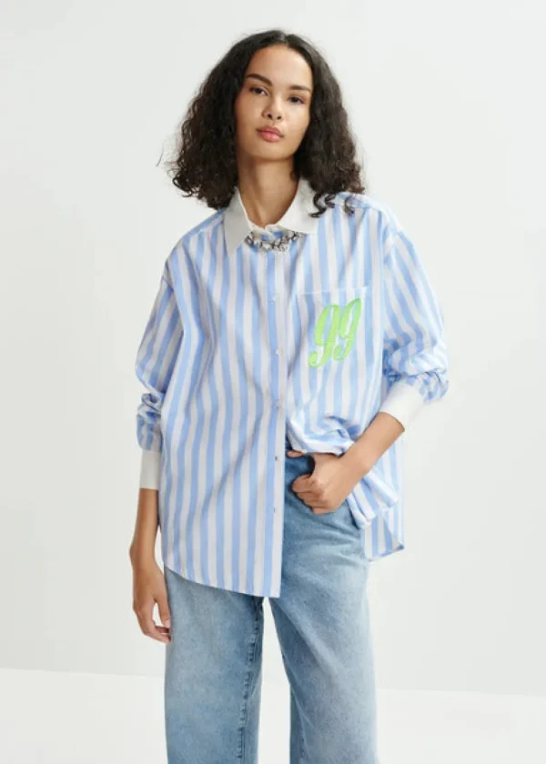 ESSENTIEL Blue & White Pinstripe Shirt