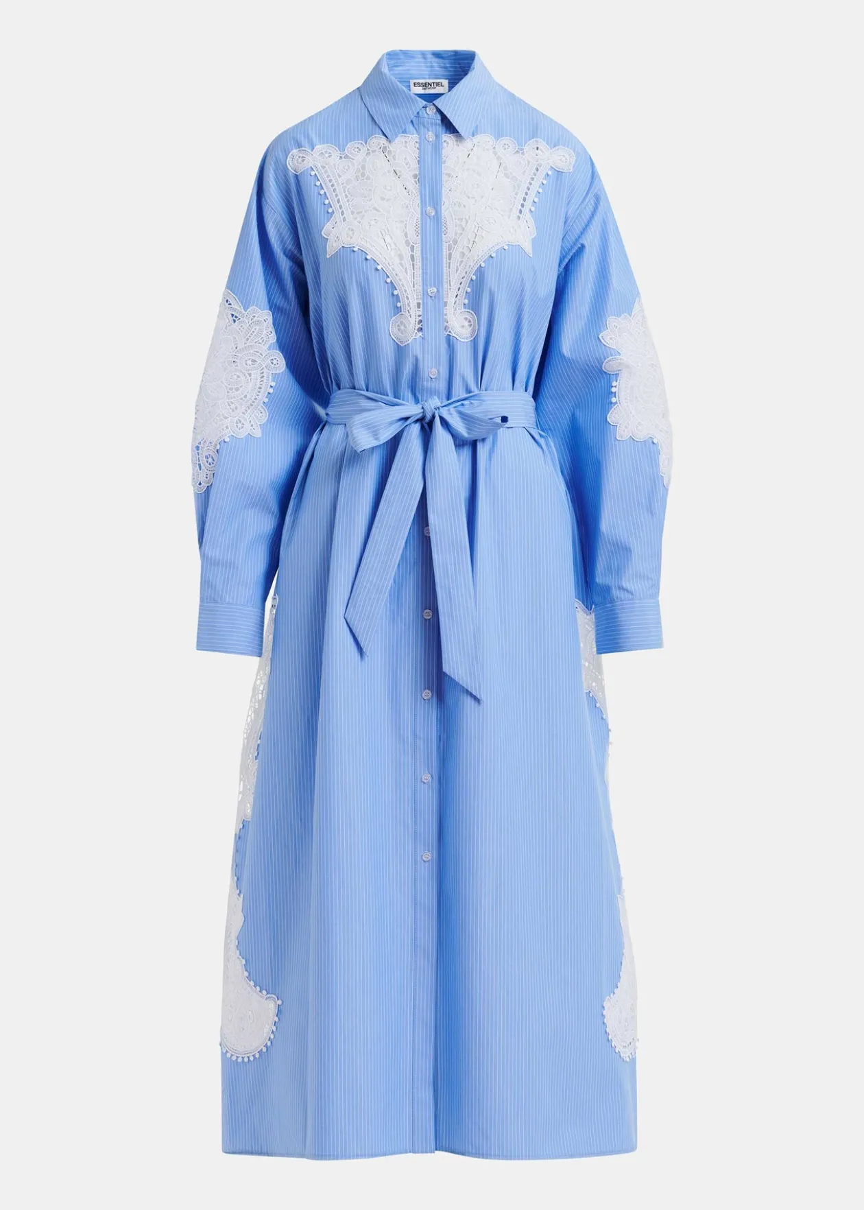 essentiel_blue_lace_panel_0.webp ESSENTIEL Blue Lace Panelled Dress
