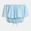 ESSENTIEL Blue Striped Off Shoulder Top