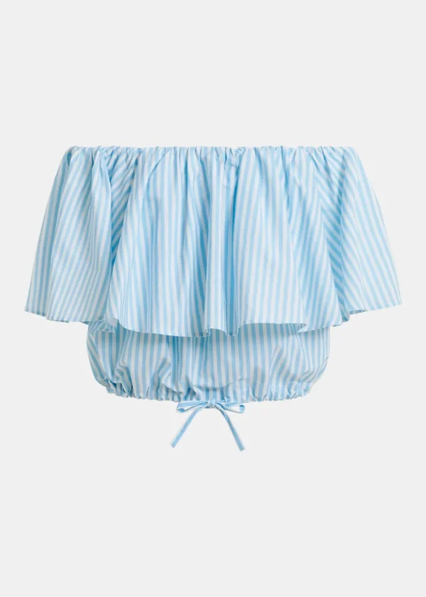 ESSENTIEL Blue Striped Off Shoulder Top