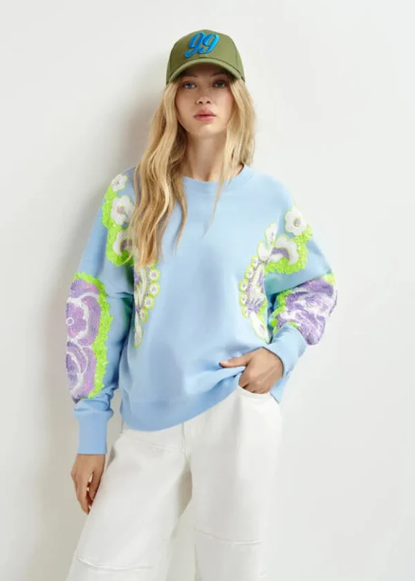 ESSENTIEL Blue Sweatshirt With Sequin