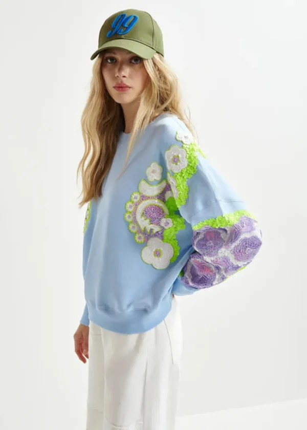 ESSENTIEL Blue Sweatshirt With Sequin