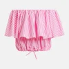 ESSENTIEL Pink Striped Off Shoulder Top
