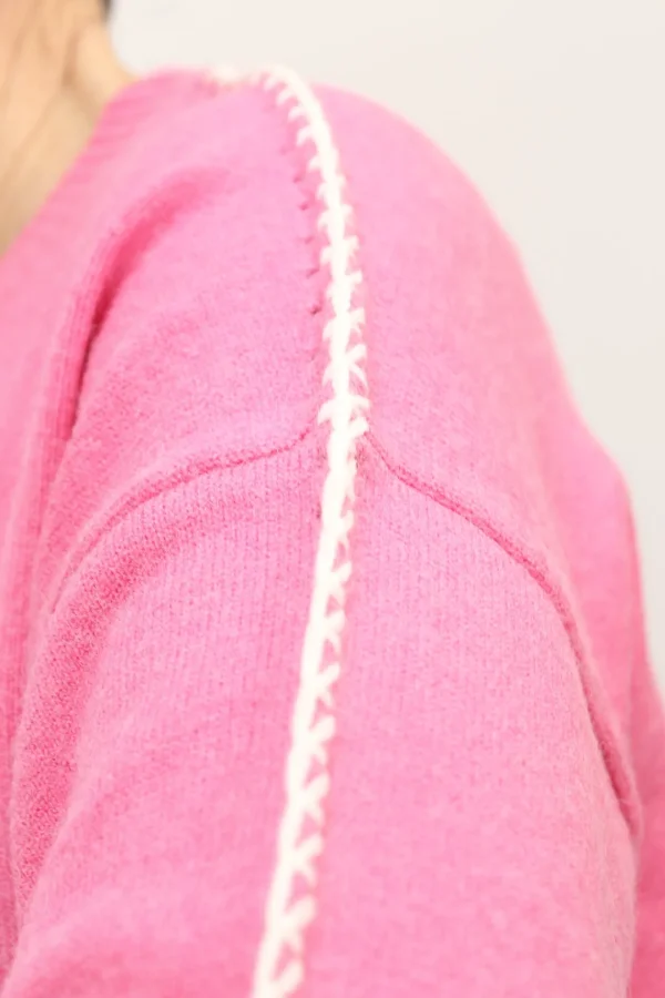 FRIEDA & FREDDIES Pink White Stitch Sweater