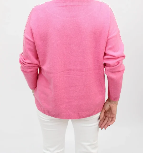 FRIEDA & FREDDIES Pink White Stitch Sweater