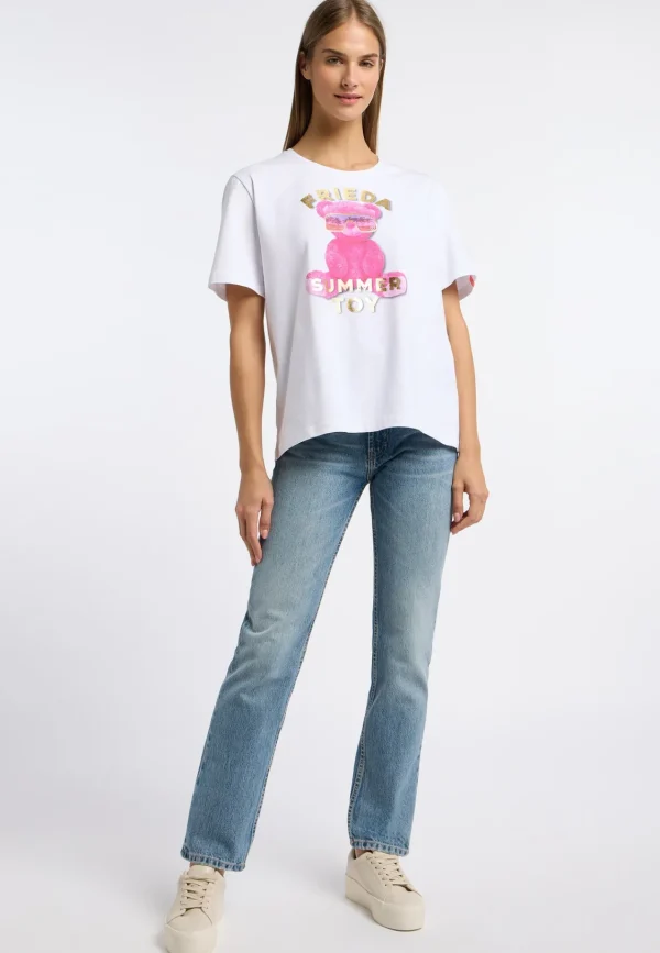 FRIEDA & FREDDIES White Teddy Printed T shirt