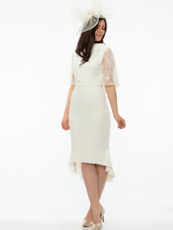 Gabriela Ivory Fish Tail Dress With Lace Sleeves