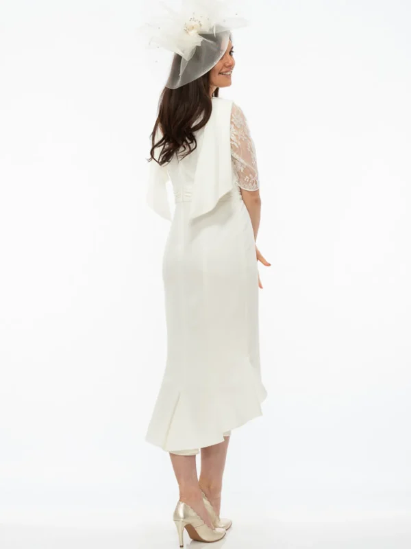 Gabriela Ivory Fish Tail Dress With Lace Sleeves