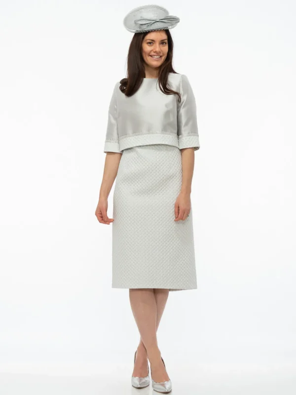 Gabriela Sanchez Silver Embossed Dress With Jacket