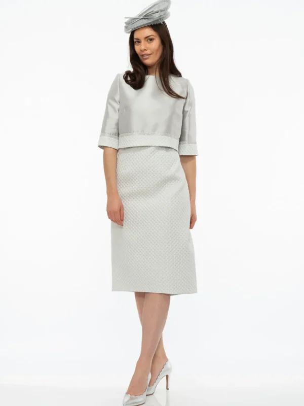 Gabriela Sanchez Silver Embossed Dress With Jacket