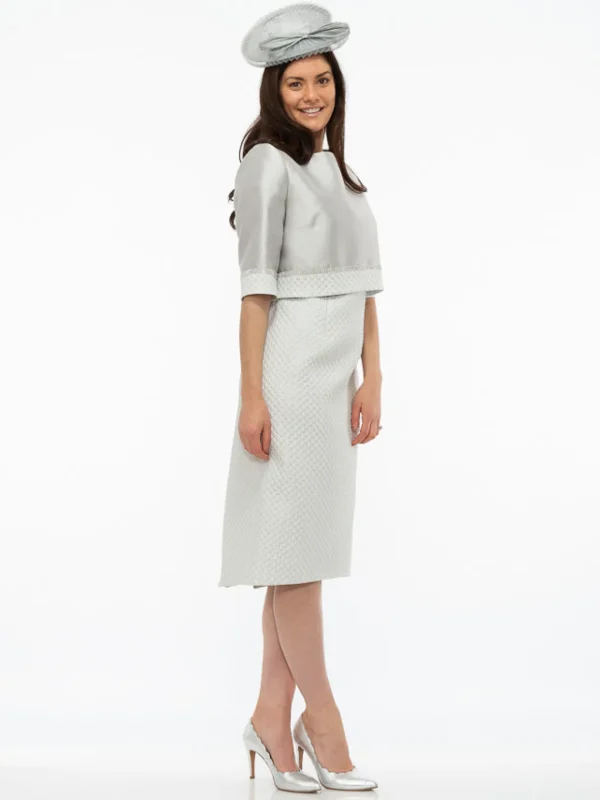 Gabriela Sanchez Silver Embossed Dress With Jacket