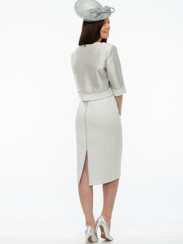 Gabriela Sanchez Silver Embossed Dress With Jacket