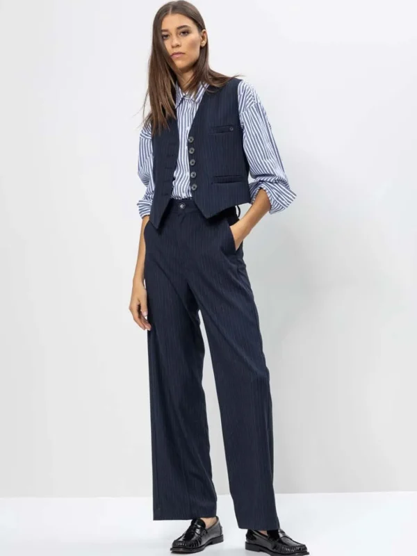 H Navy Pinstripe Pants