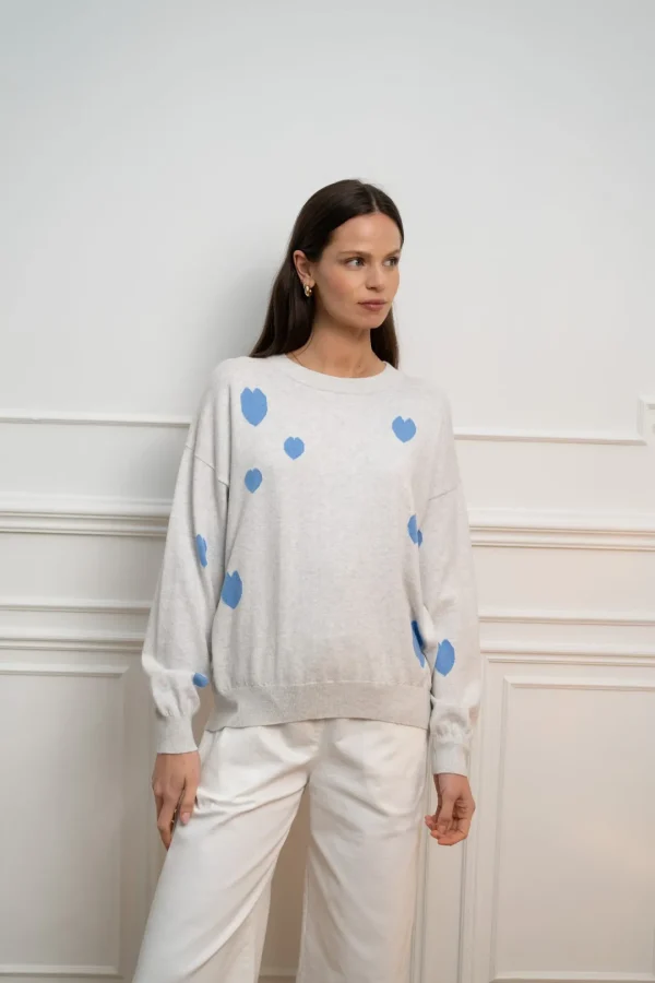 JEFF Grey Jumper With Blue Hearts