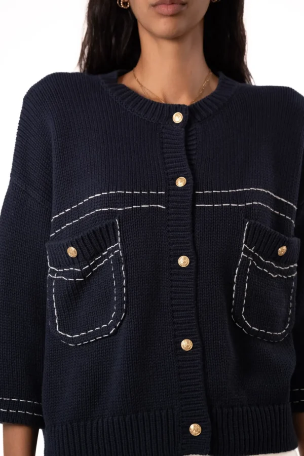 JEFF Navy Cardigan With White Stitching