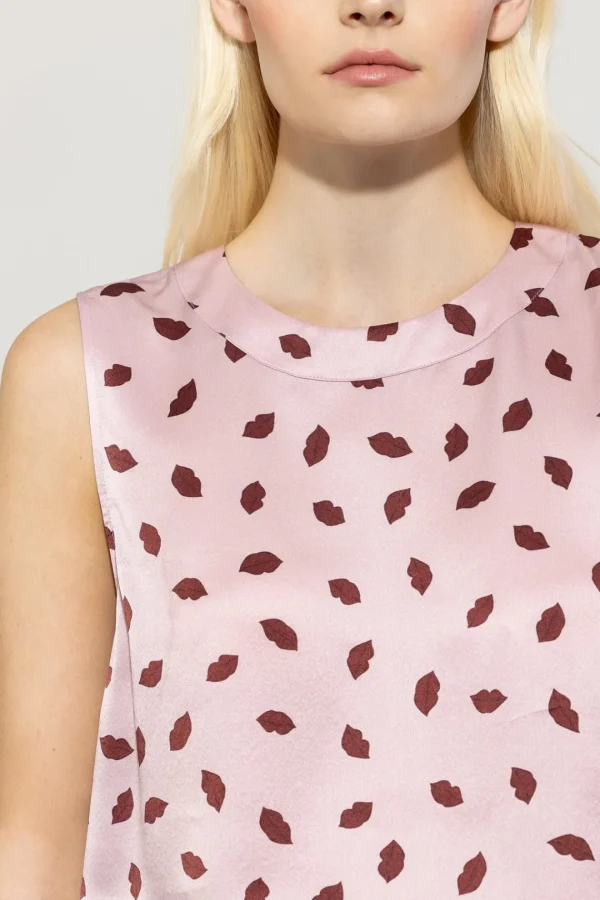 LUISA CERANO Sleeveless Lip Print Blouse