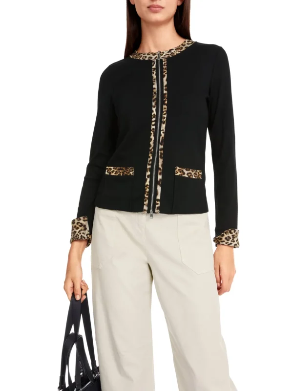 MARC CAIN Black Jacket With Leopard Print Detail