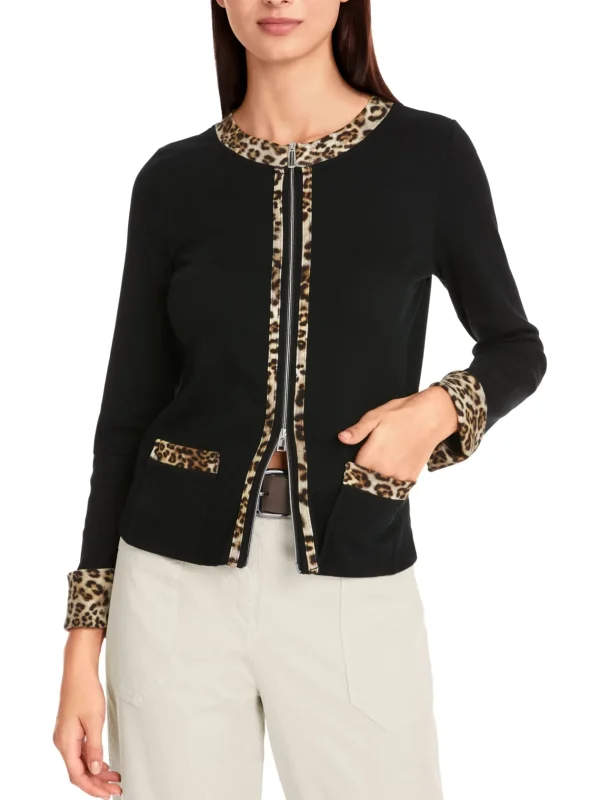 MARC CAIN Black Jacket With Leopard Print Detail