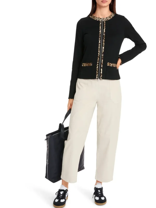 MARC CAIN Black Jacket With Leopard Print Detail