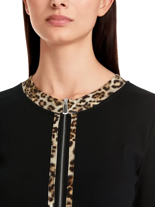 MARC CAIN Black Jacket With Leopard Print Detail