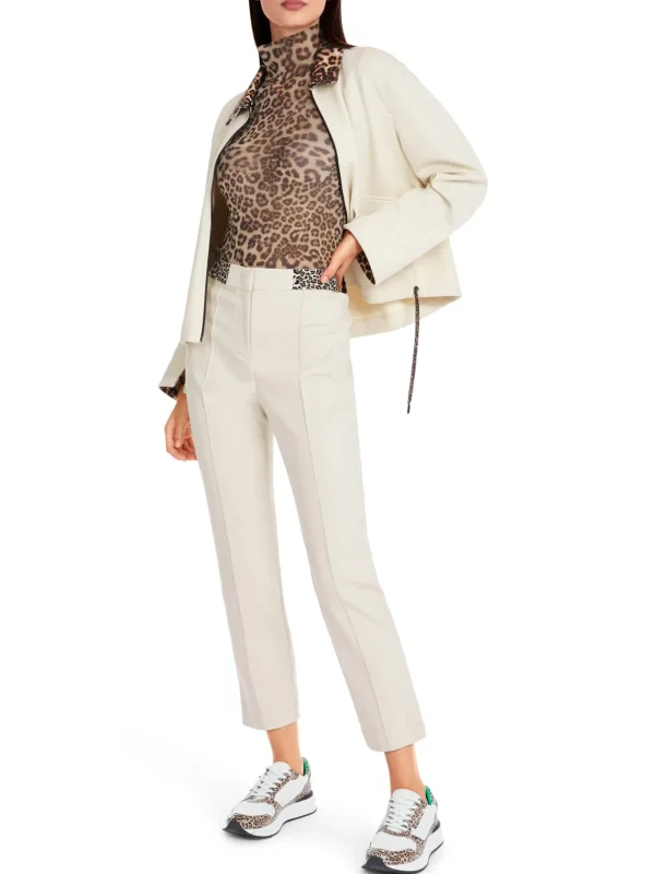 MARC CAIN Cream Trousers With Leopard Print Detail