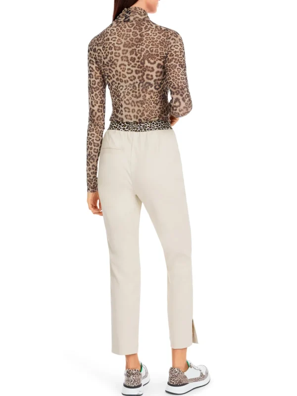 MARC CAIN Cream Trousers With Leopard Print Detail