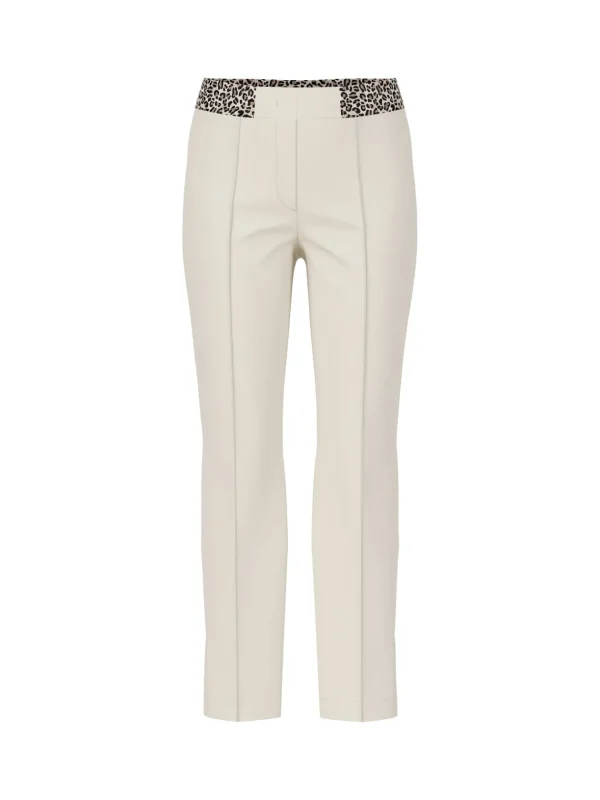 MARC CAIN Cream Trousers With Leopard Print Detail