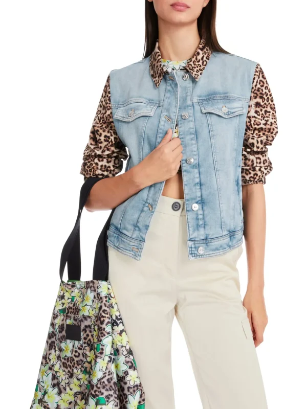 MARC CAIN Denim Jacket With Leopard Print