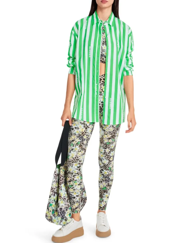 MARC CAIN Green & White Striped Shirt