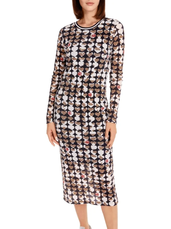 MARC CAIN Navy Midi Dress With Hearts