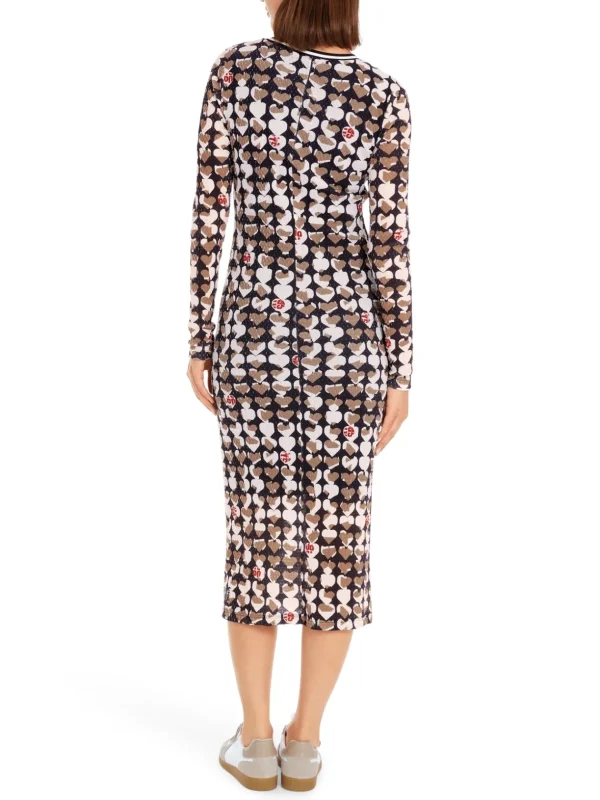 MARC CAIN Navy Midi Dress With Hearts