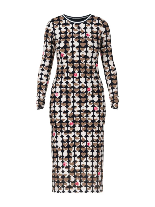MARC CAIN Navy Midi Dress With Hearts