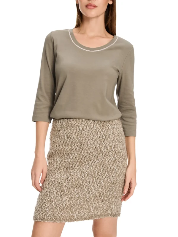 MARC CAIN Sage Green t-Shirt with rhinestones