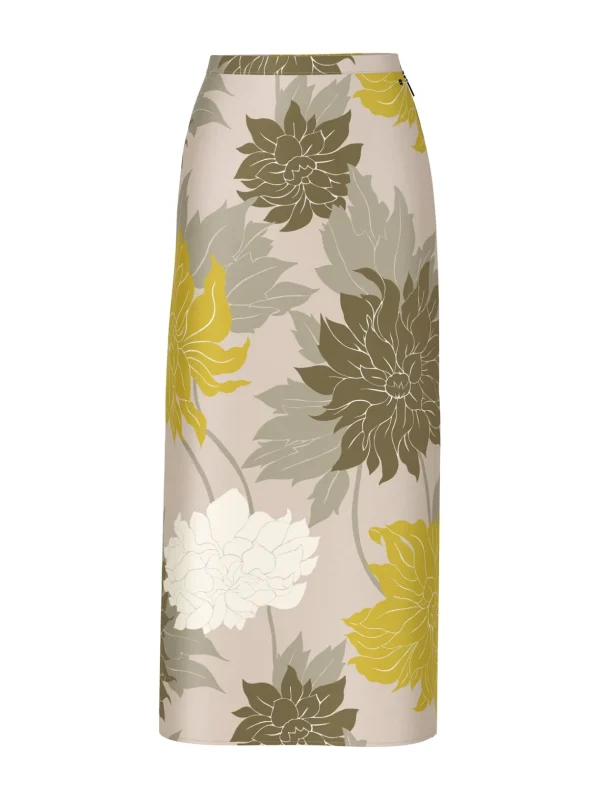 MARC CAIN Shiny Silk Floral Skirt