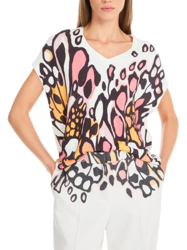 MARC CAIN White Top with Colourful Butterfly Design