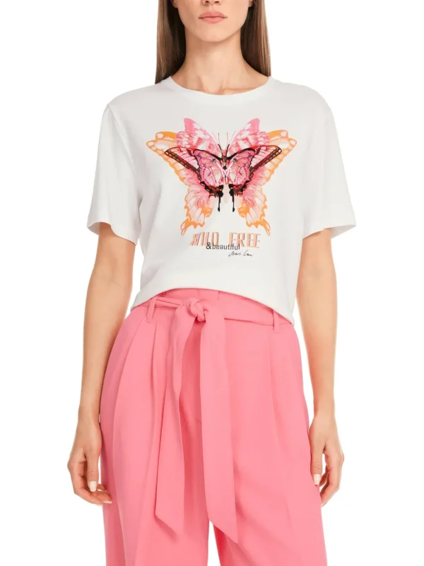 MARC CAIN White T-Shirt With Butterfly