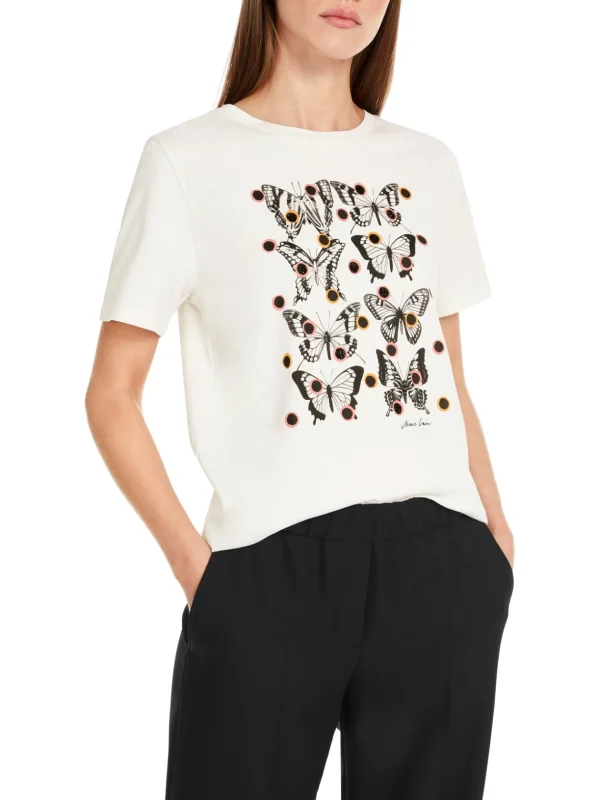MARC CAIN White t-Shirt With Black Butterflies & Dots