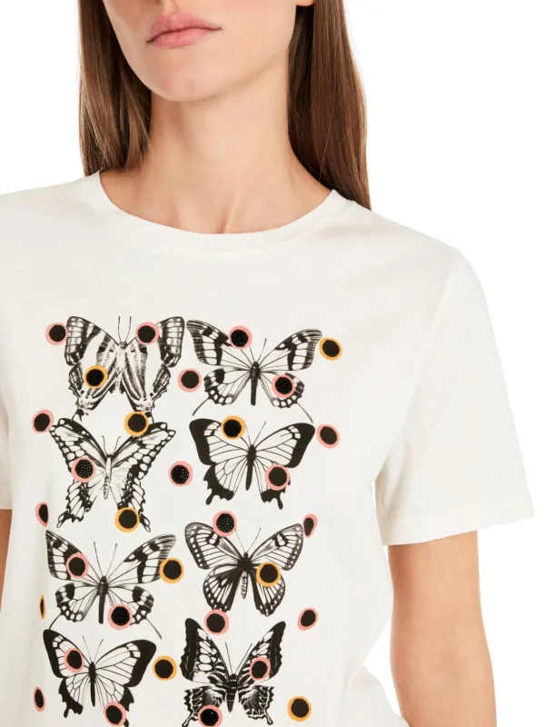 MARC CAIN White t-Shirt With Black Butterflies & Dots