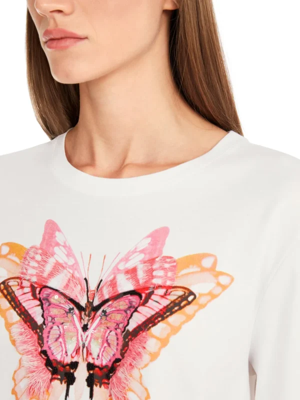 MARC CAIN White T-Shirt With Butterfly
