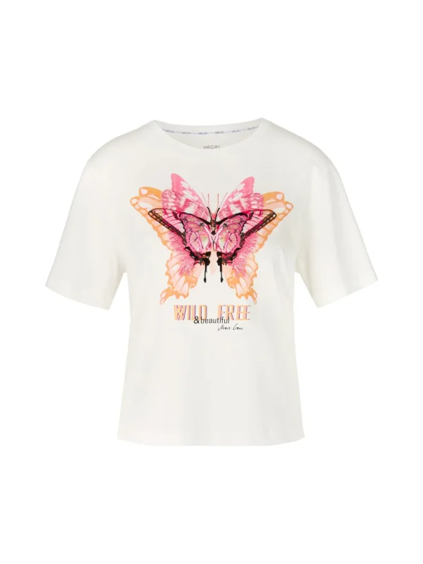 MARC CAIN White T-Shirt With Butterfly