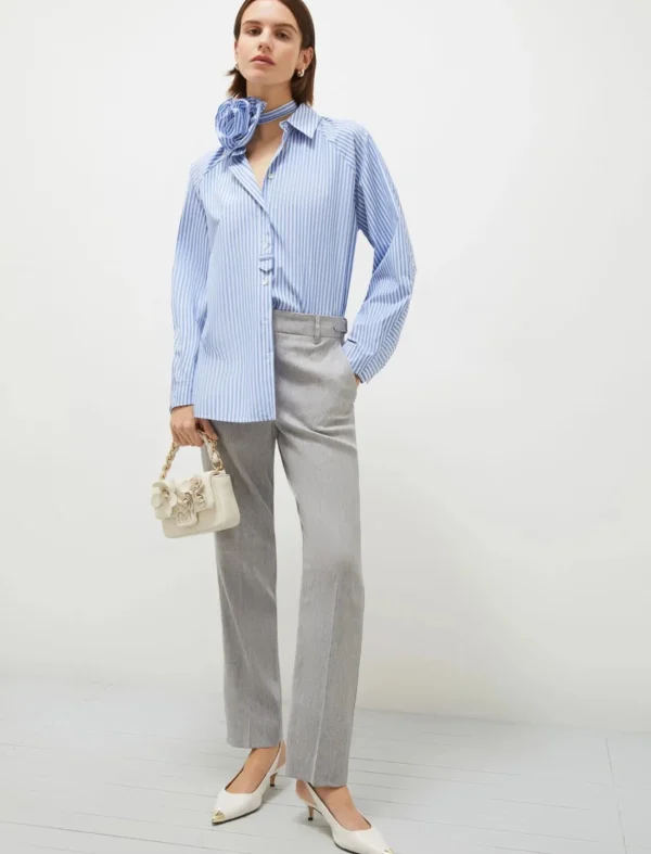 MARELLA Blue Pinstripe Rose Shirt